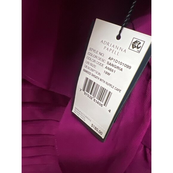 Adrianna NWT Papell Pink Sangria Banded Sheath Chiffon Ruffle Cape Dress - Picture 6 of 10